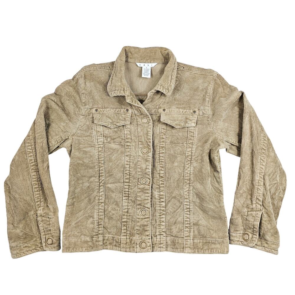 Corduroy Trucker Jean Style Jacket Womens Small Tan Camel Grommet Snap Cabi